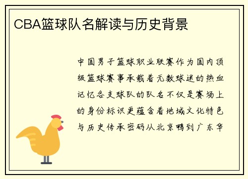 CBA篮球队名解读与历史背景